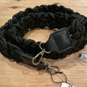 NWT Anthropologie Black Braided Leather brass hardware strap OS